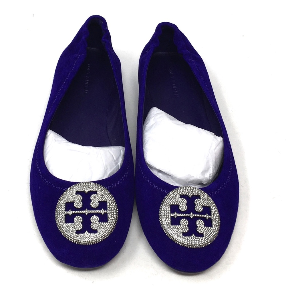 Tory Burch Deep Purple Crystal Pavé Minnie Travel Ballet Flat Shoes - Picture 8 of 16
